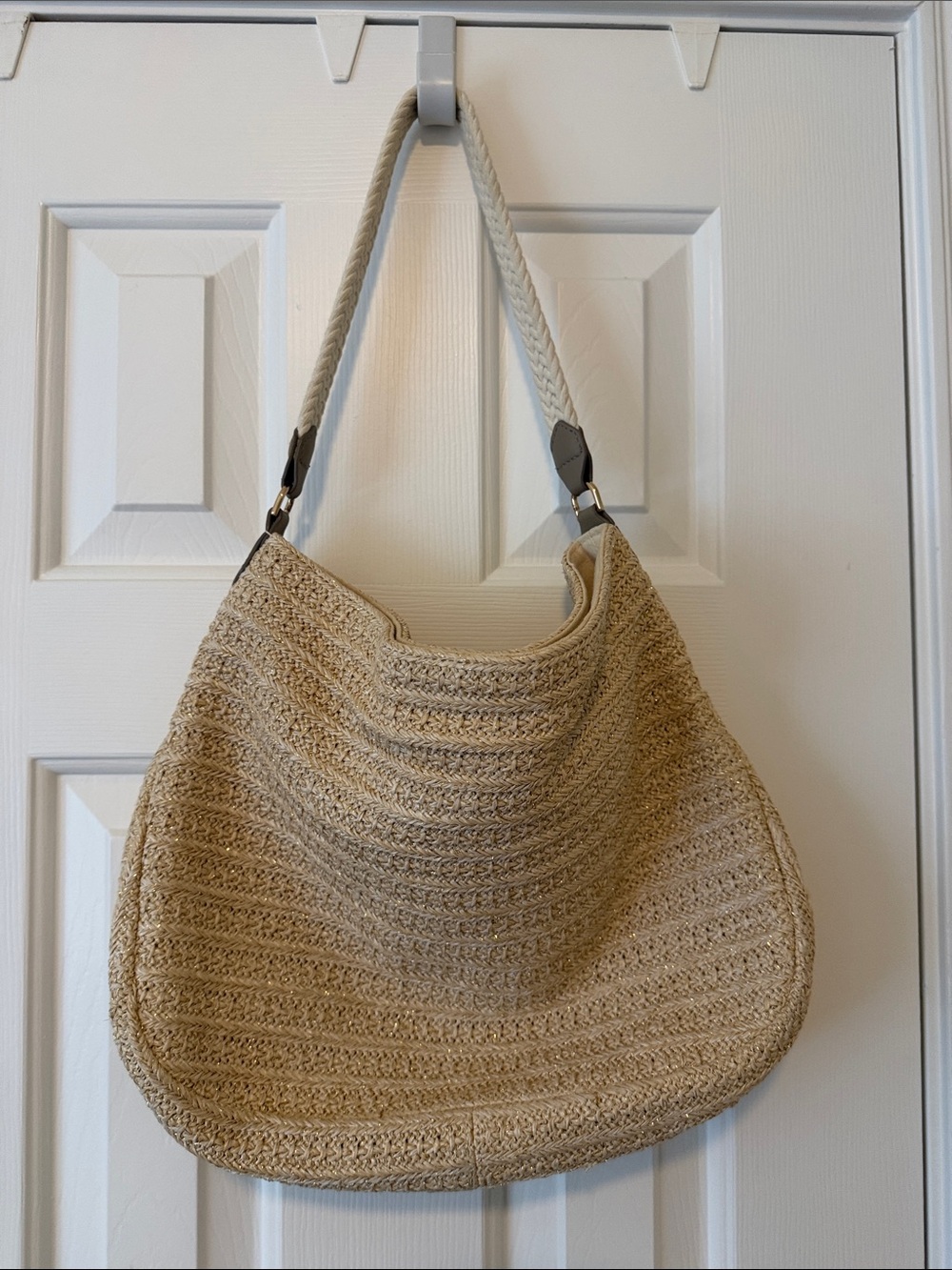 Stella & Dot Beige Woven Hobo Bag